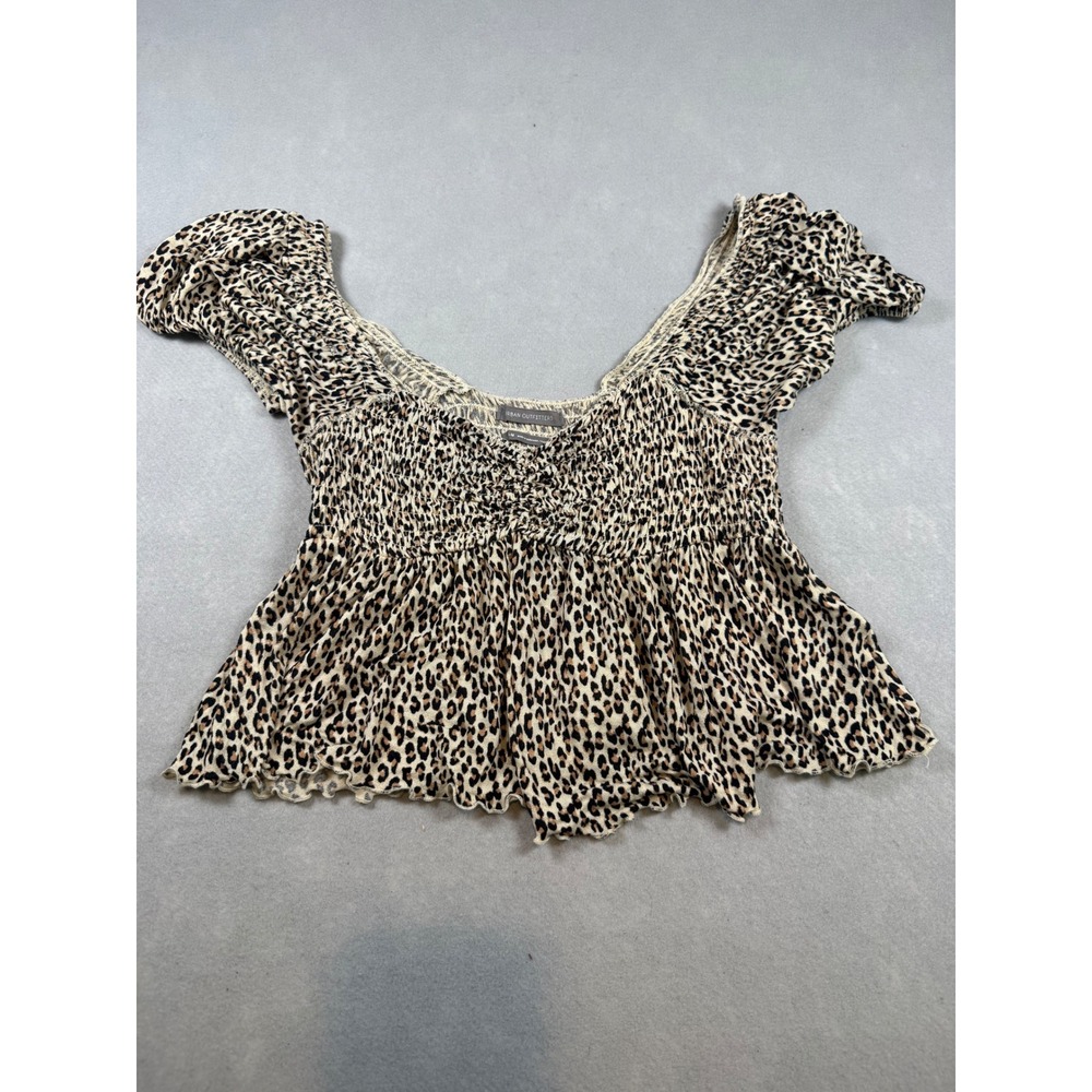 Urban Outfitters Leopard Print Smocked Babydoll Top Medium Brown Animal Print